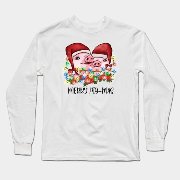 Vintage Merry Pig Mas Funny Christmas Long Sleeve T-Shirt by Mhoon 